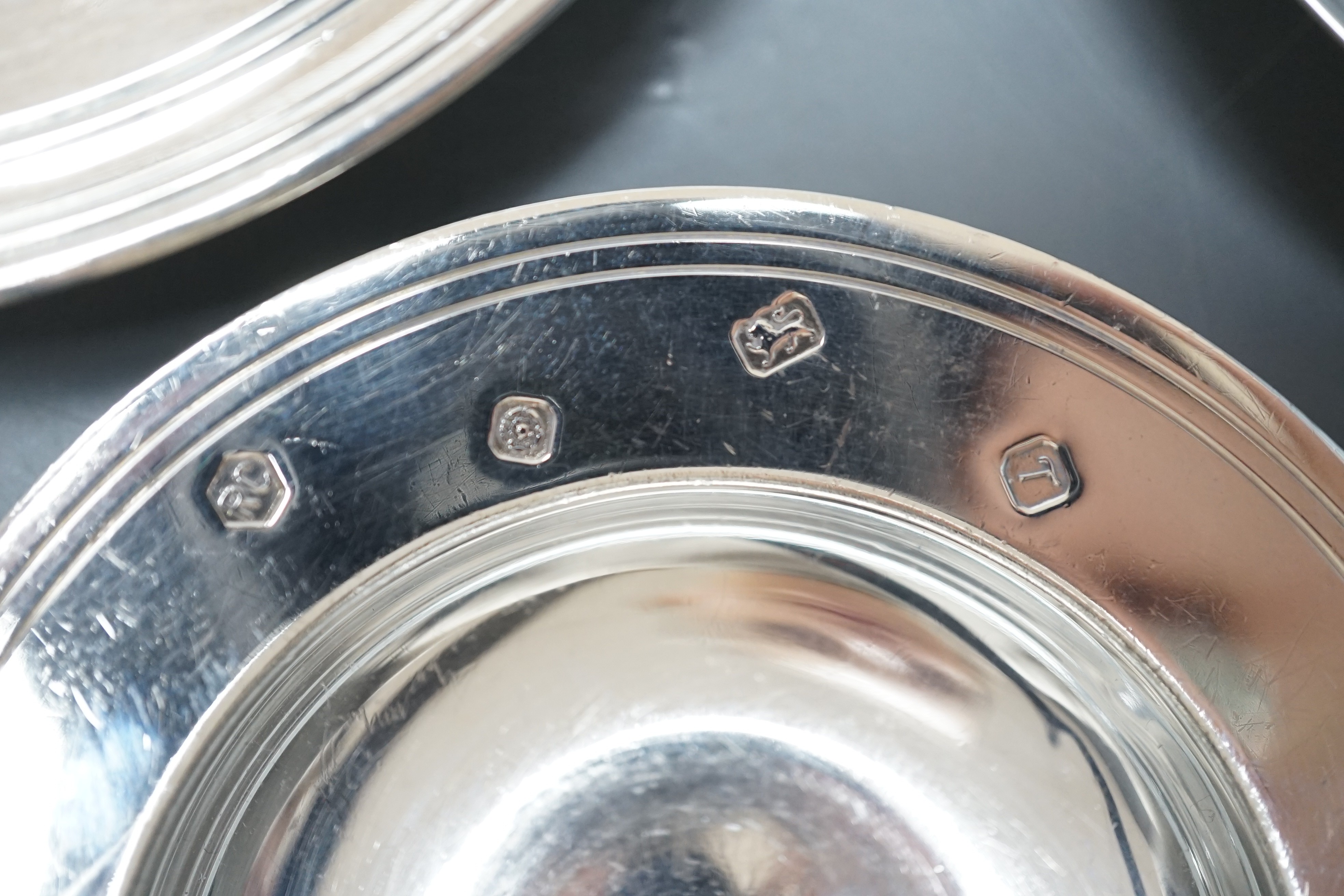 Three assorted modern silver 'armada' dishes, the largest by Mappin & Webb, London, 1954, 13.1cm, 10.4oz.